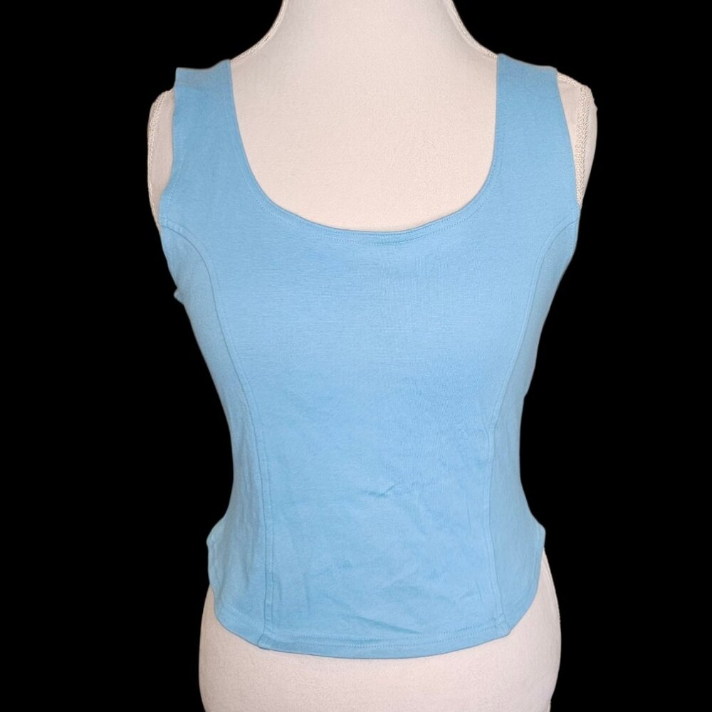Y2K VTG Light Aqua Blue Corset Top Shirt Tank Top‎ Sleeveless Classic Sz L